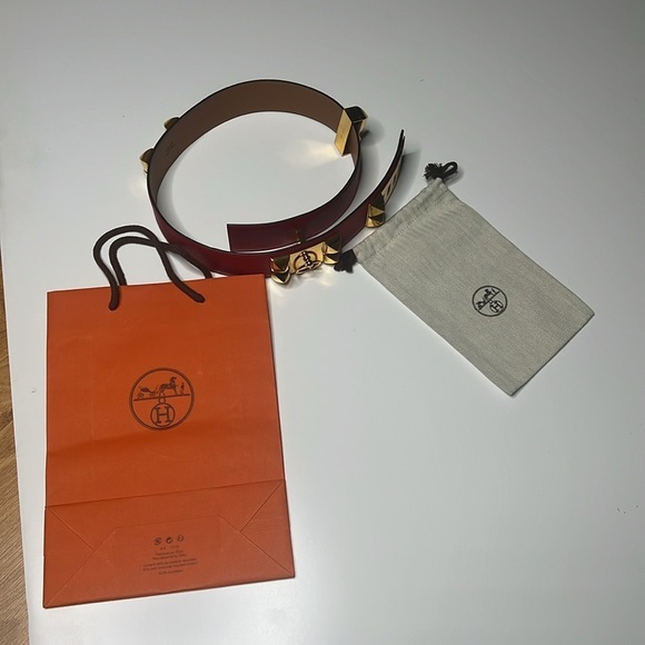 Hermes Sz 75 Red Calfskin COLLIER DE CHIEN Belt GM - Picture 3 of 14